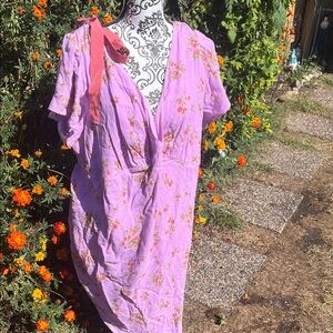 Floral Pink Dress with V-Neck